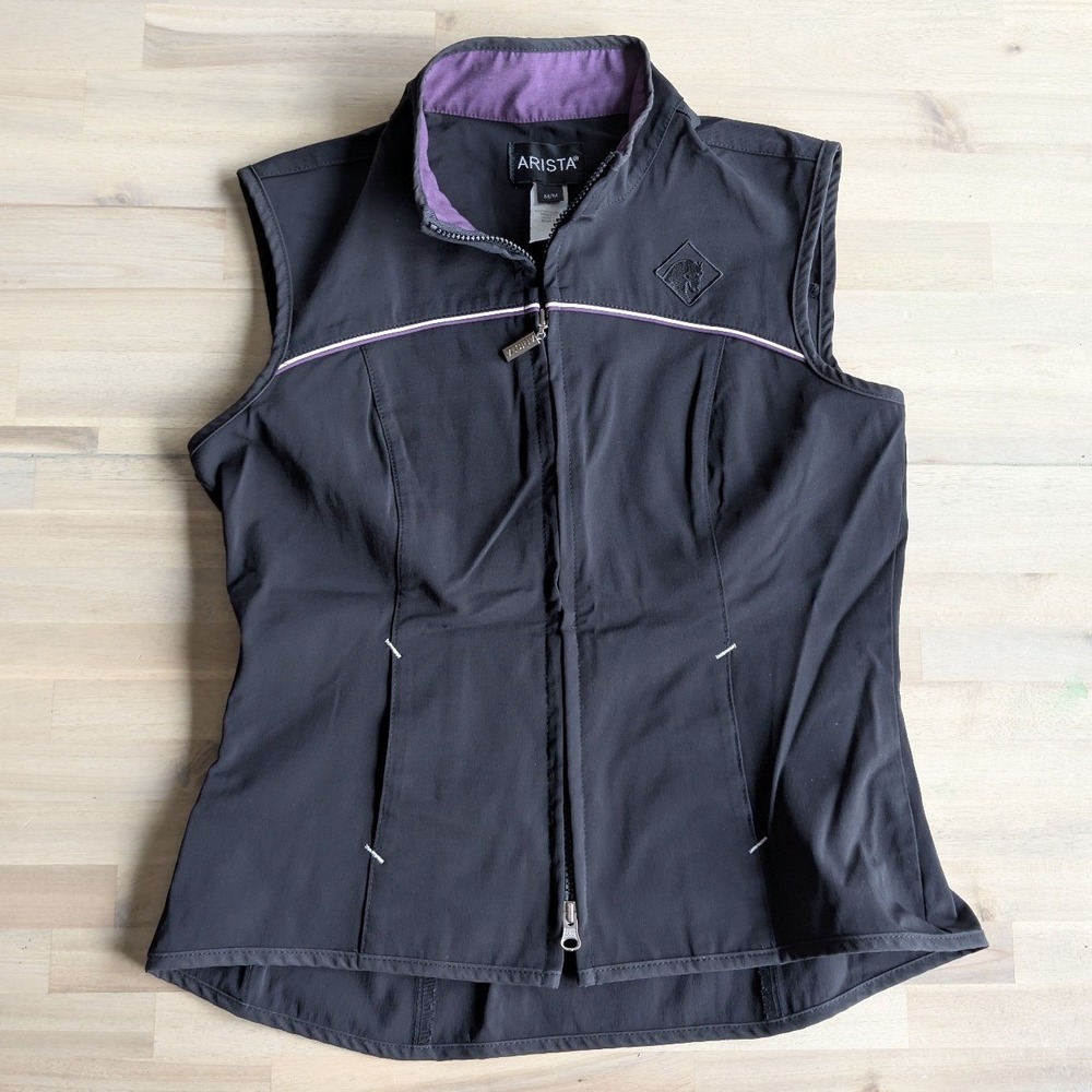 Arista‎ Women's Black Riding Vest Equestrian Horse Logo Size Medium Vintage